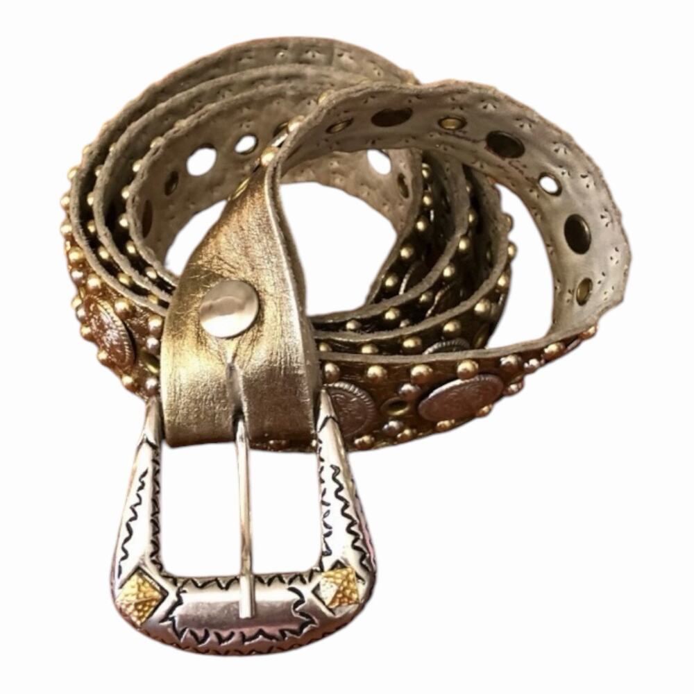 Vintage Western Concho Leather Belt Studded Boho Cowgirl Southwestern Women’s